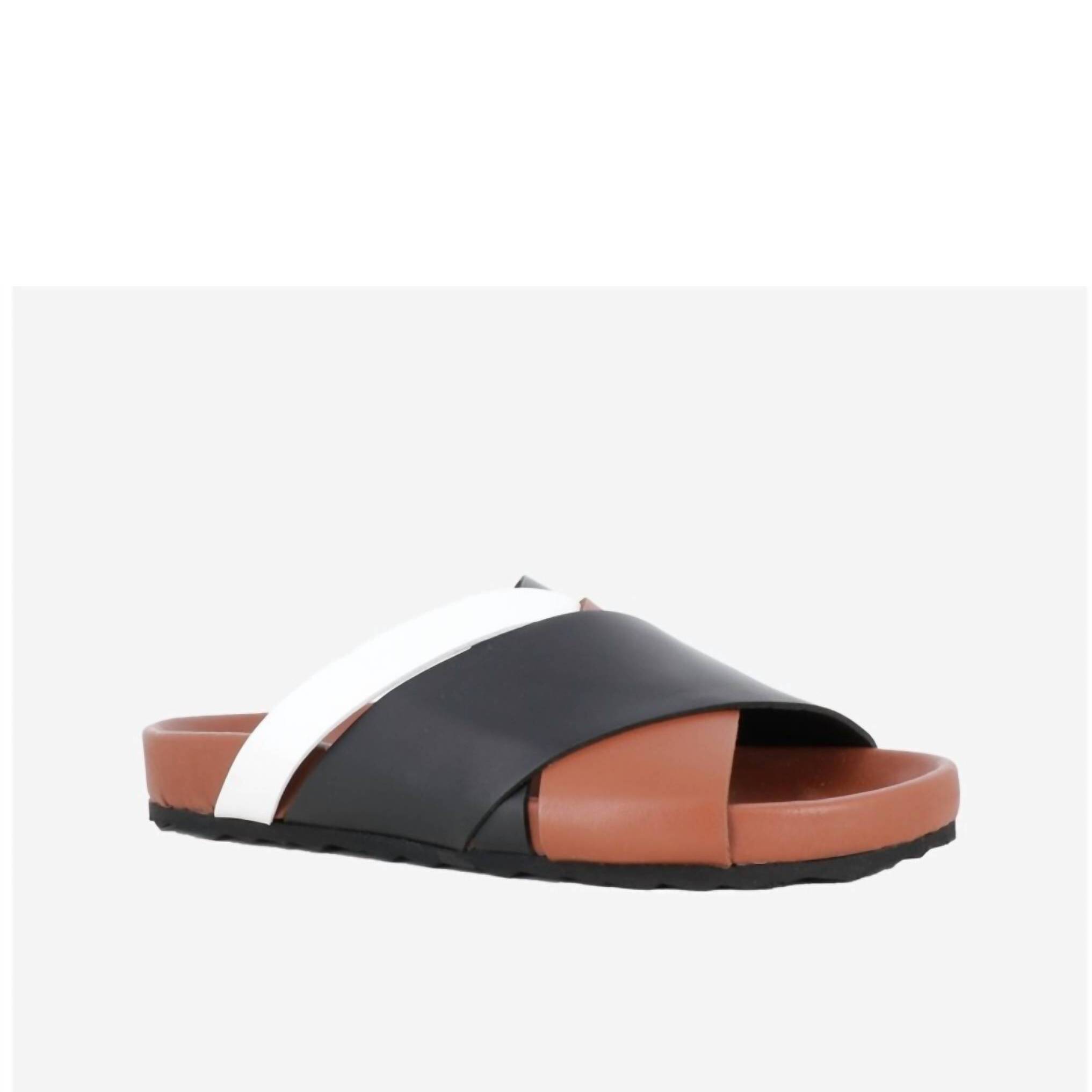 New Pierre Hardy Women's Alpha Cross Flat Sandal In Calf Camel Black White
